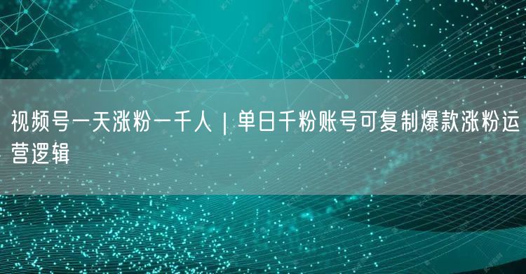 视频号一天涨粉一千人｜单日千粉账号可复制爆款涨粉运营逻辑
